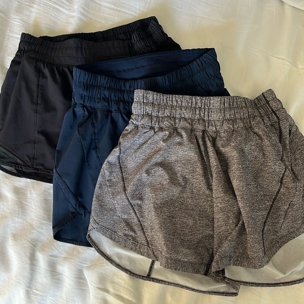 Lululemon women’s shorts—size 6–black, gray, navy—selling as a set